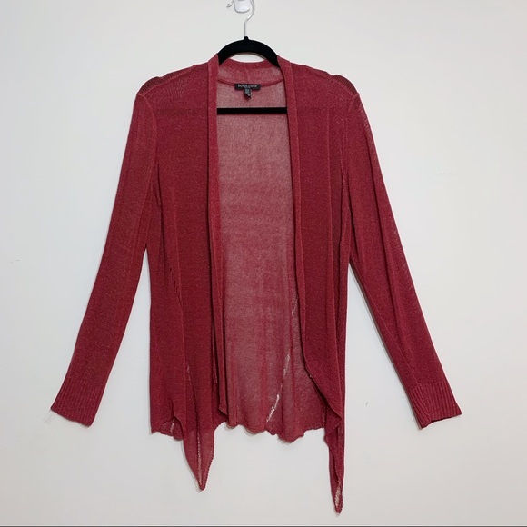 Eileen Fisher Open Front Cardigan Petite Medium Burgundy Linen Blend - Picture 1 of 6